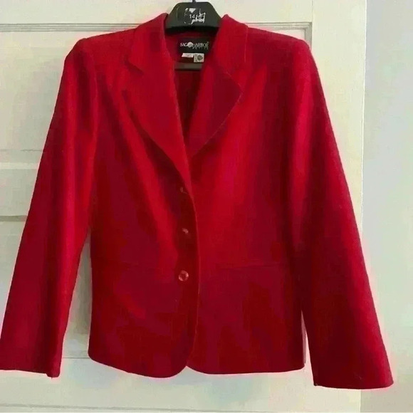 Vintage Sag Harbor 100% Wool Blazer Size 8P Red Career Interview Classic Work - Picture 7 of 10